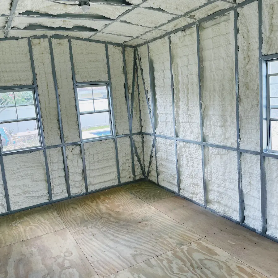 Closed-cell spray foam insulation applied to wall cavities in a residential project in Ham Lake